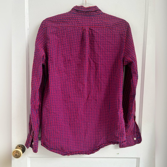 Vineyard Vines Shirt Red Blue Gingham Slim Fit Whale Button Seersucker $118 S - Picture 4 of 4